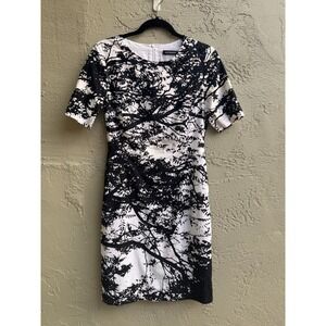 Marimekko Black White Tree Sheath Dress Scandi Minimalist Career Mod Artistic